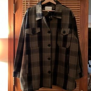 NWT LUCKY BRAND Heavy Plaid Shirt/Jacket Ladies Size XL Brown/Black Plaid